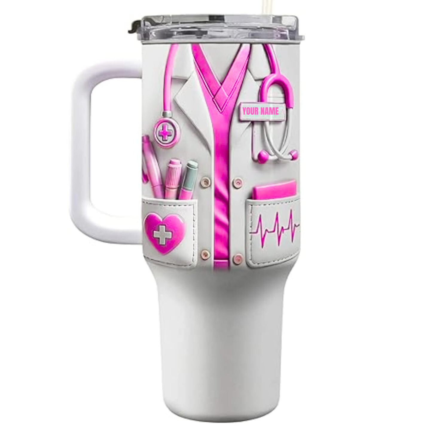 Personalized Nurse 40oz Tumbler With Name1 – Stethoscope Medical Cup – Nurse Gift, Doctor Gift, Nurse Appreciation
