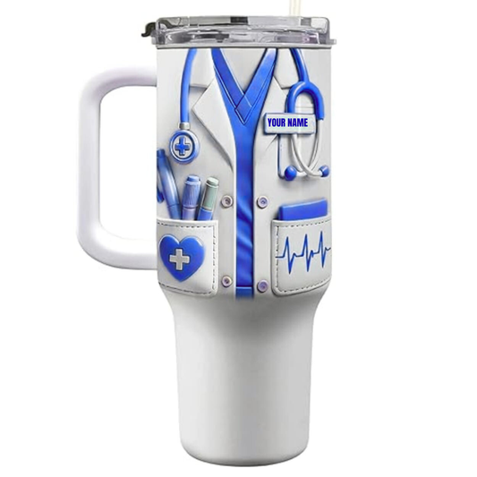 Personalized Nurse 40oz Tumbler With Name2 – Pink Stethoscope Medical Cup – Nurse Gift, Doctor Gift, Nurse Appreciation