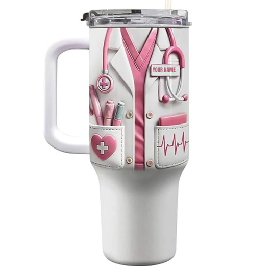Personalized Nurse 40oz Tumbler With Name – Pink Stethoscope Medical Cup – Nurse Gift, Doctor Gift, Nurse Appreciation