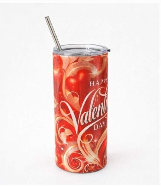 Valentine’s Day Tumbler – Happy Valentine Cup – Love Heart Tumbler Gift for Her or Him – Valentine’s Gift